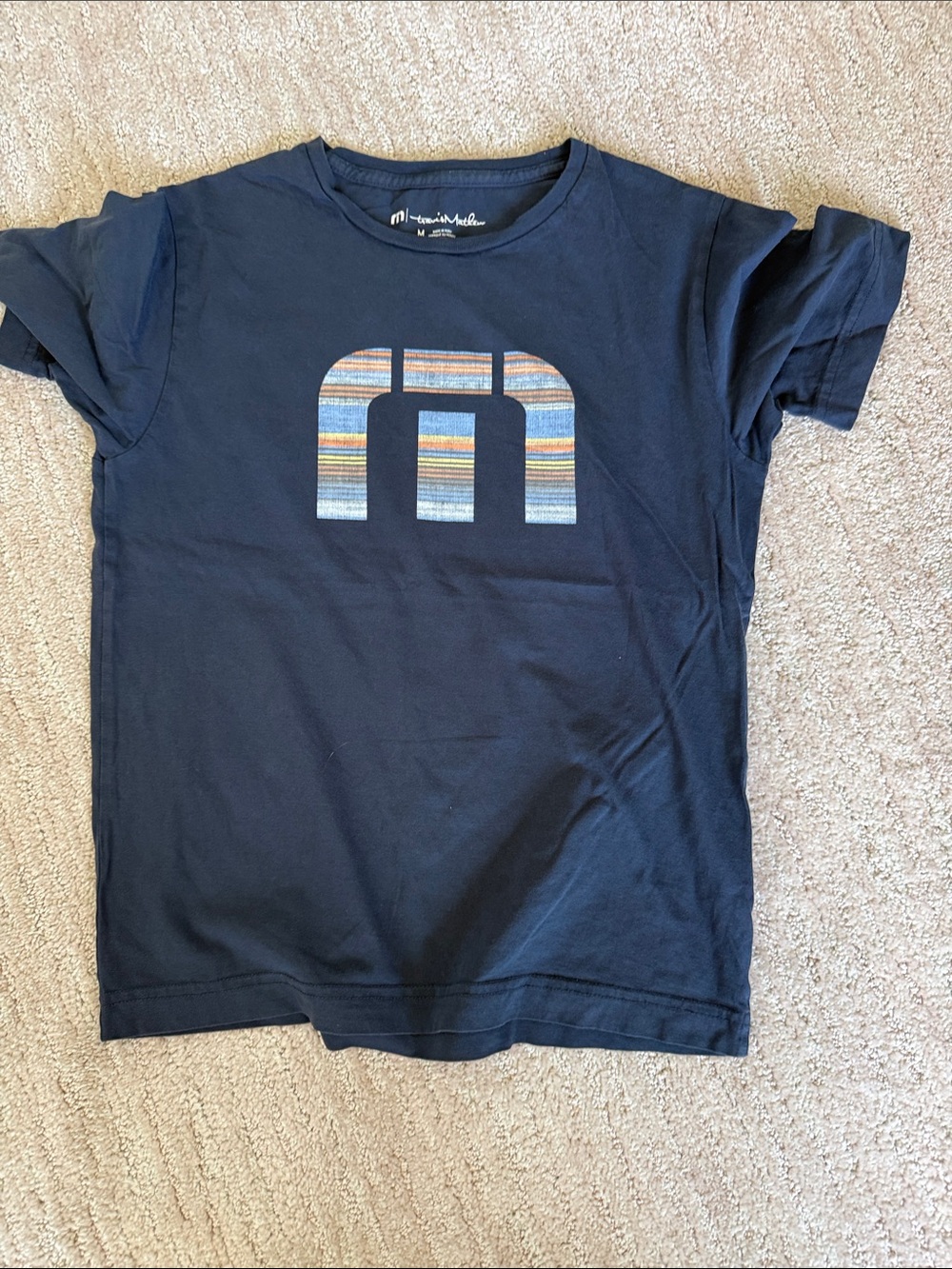 Mini Rodini Navy Tee with Multicolor Striped 'm' Logo